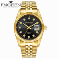 High Quality FNGEEN 7008 luxury brand gold band business men quartz calendar watch steel waterproof men watch